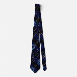 Elegant Neck Tie med Agate Navy Blue Guld Marble Slips