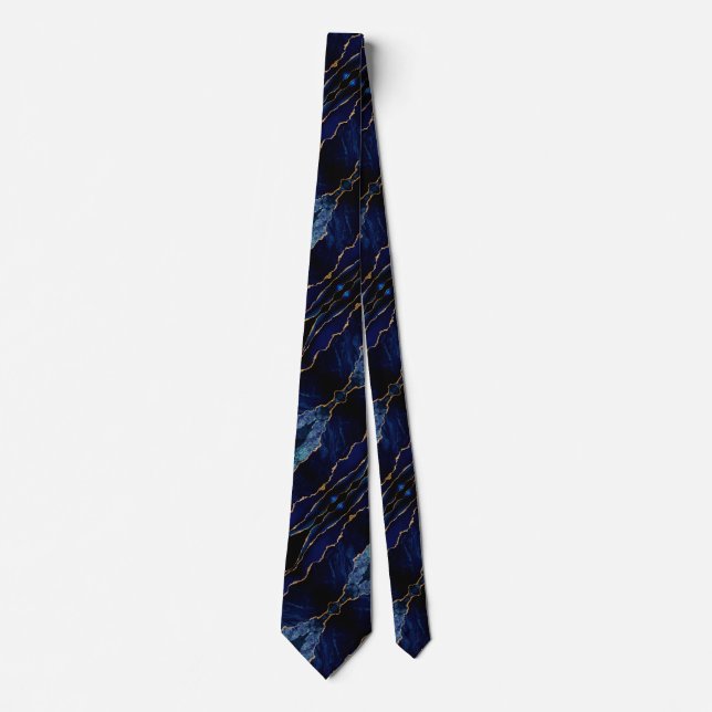 Elegant Neck Tie med Agate Navy Blue Guld Marble Slips (Framsida)