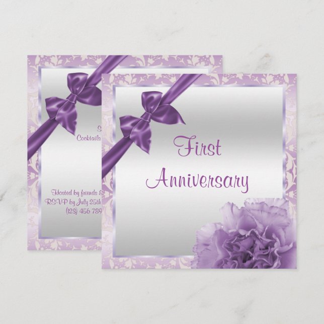 Elegant Nejlikor & Slinga 1-års bröllopsdag Inbjudningar (Fram/baksida)