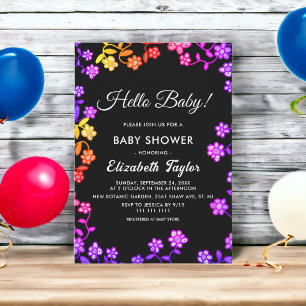 Elegant Neon Färg Ro Glow Blommigt Baby Shower Inbjudningar