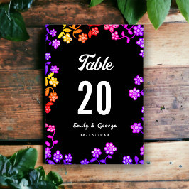 Elegant Neon Färg Ro Modern Blommigt Bröllop Bordsnummer