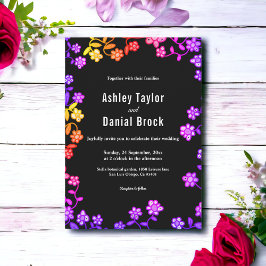 Elegant Neon Färg Ro Modern Blommigt Bröllop Inbjudningar