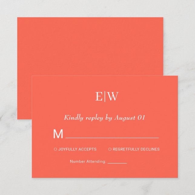 Elegant Neon Flare med Monogram Bröllop OSA Kort (Fram/baksida)
