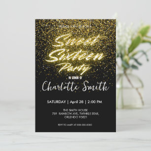 Elegant neon Guld Black retro Sweet 16:e födelseda Inbjudningar