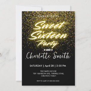 Elegant neon Guld Black retro Sweet 16:e födelseda Tack Kort