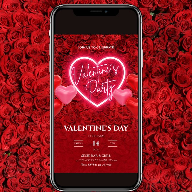 Elegant Neon Heart Valentinskort Inbjudan (Skapare uppladdad)