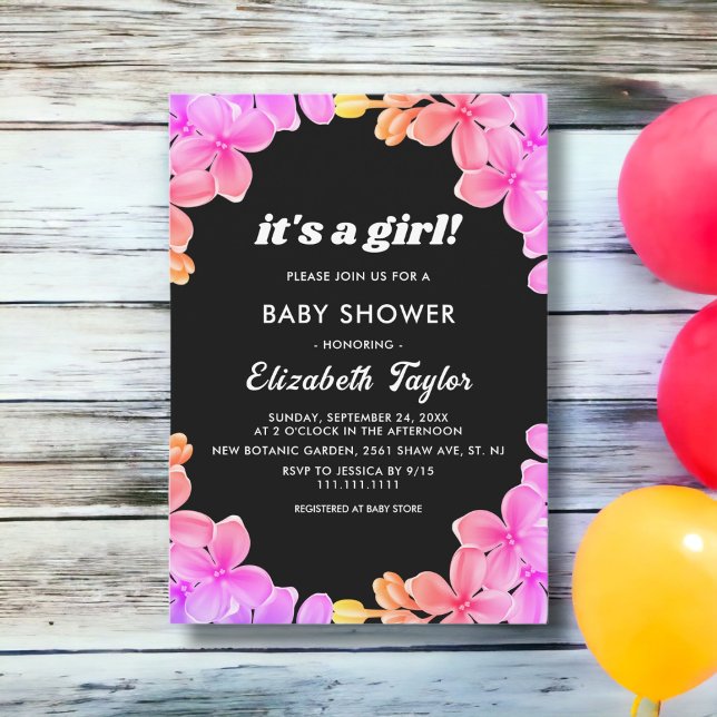 Elegant Neon Ljus Blommigt Ro Girl Baby Shower Inbjudningar (Skapare uppladdad)