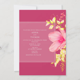 Elegant Neon Rosa Blommigt Bröllop Inbjudningar