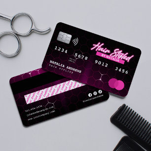 Elegant neon rosa frisör kreditkort stil visitkort