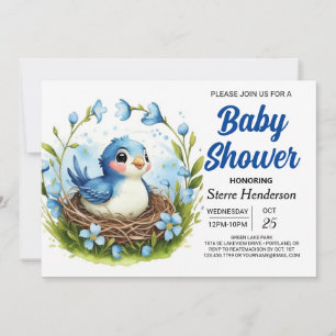 Elegant Nest Woodland Bird Boy Shower Inbjudningar