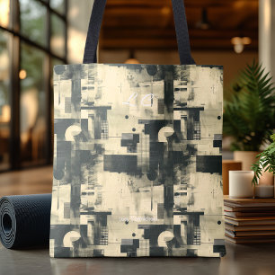 Elegant Neutral Abstrakt Handväsk Beige Grå Tygkasse