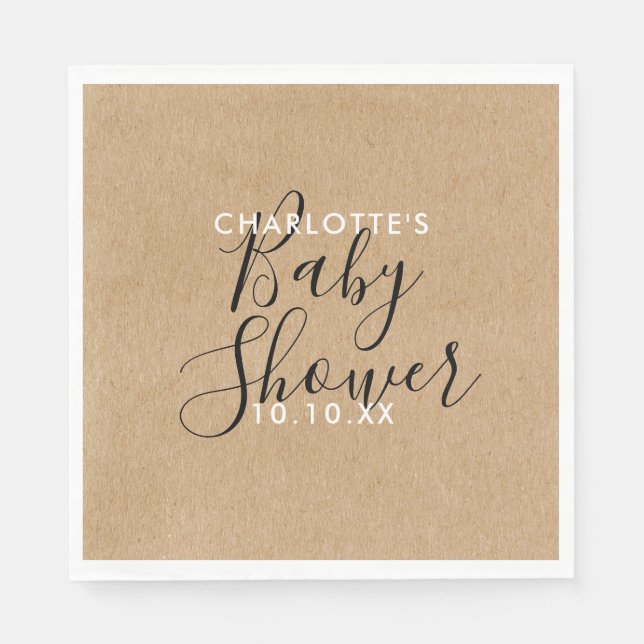 Elegant Neutral Baby Shower Rustik Skrift Pappersservett (Framsidan)