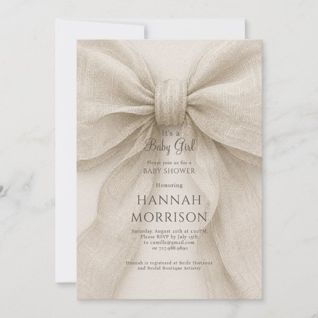 Elegant neutral båge babyflicka shower inbjudningar (Framsida)