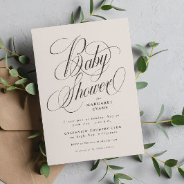 Elegant neutral beige brown baby shower inbjudningar
