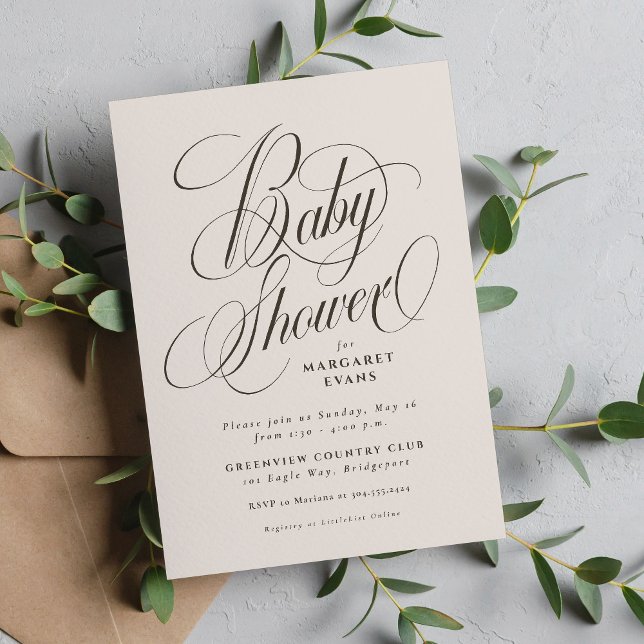 Elegant neutral beige brun baby shower inbjudningar (Skapare uppladdad)