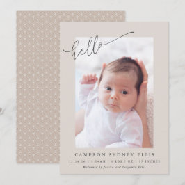Elegant neutral beige minimalist hallo foto födels meddelande