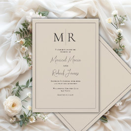Elegant neutral beige monogram modern bröllop inbjudningar