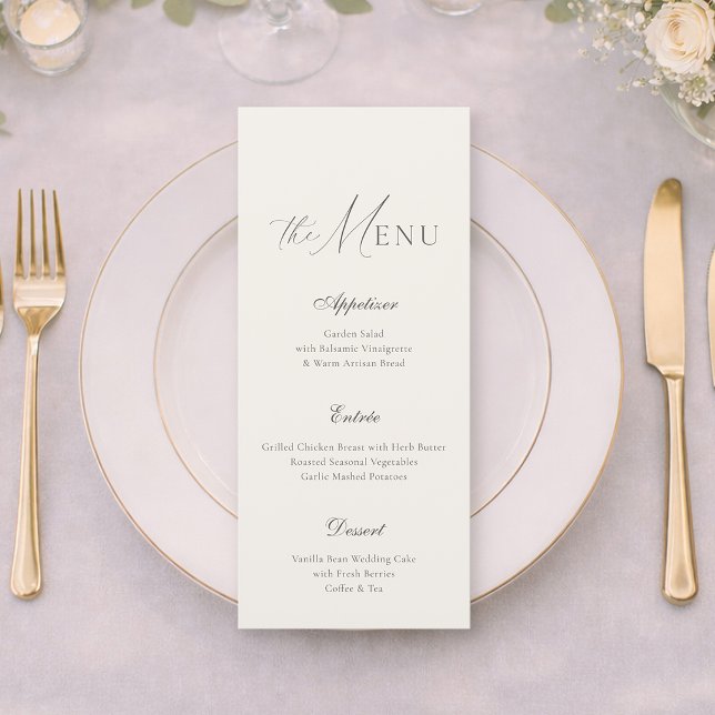 Elegant neutral beige randig menykort för bröllop meny (Skapare uppladdad)