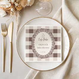 Elegant neutral beige spets baby shower pappersservett