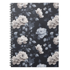 Elegant neutral blom grå blommönster anteckningsbok