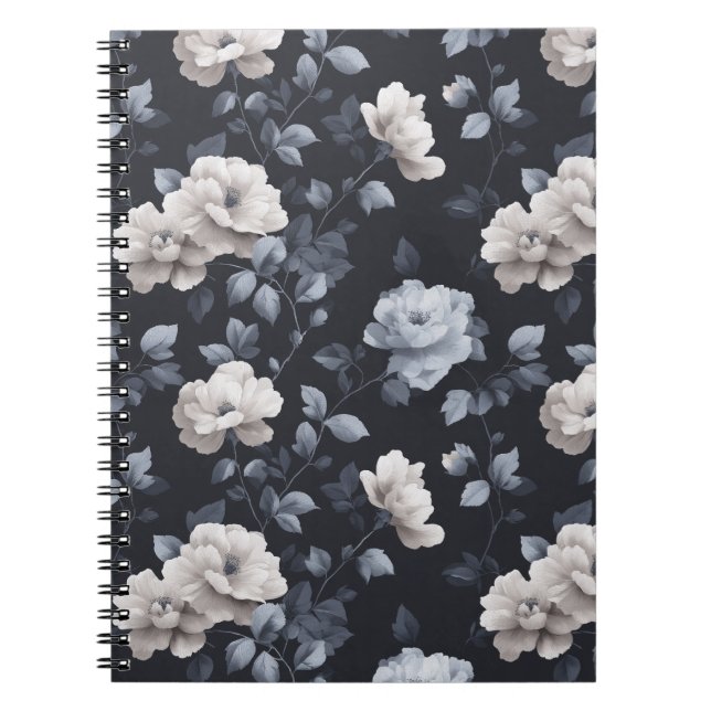 Elegant neutral blom grå blommönster anteckningsbok (Framsidan)