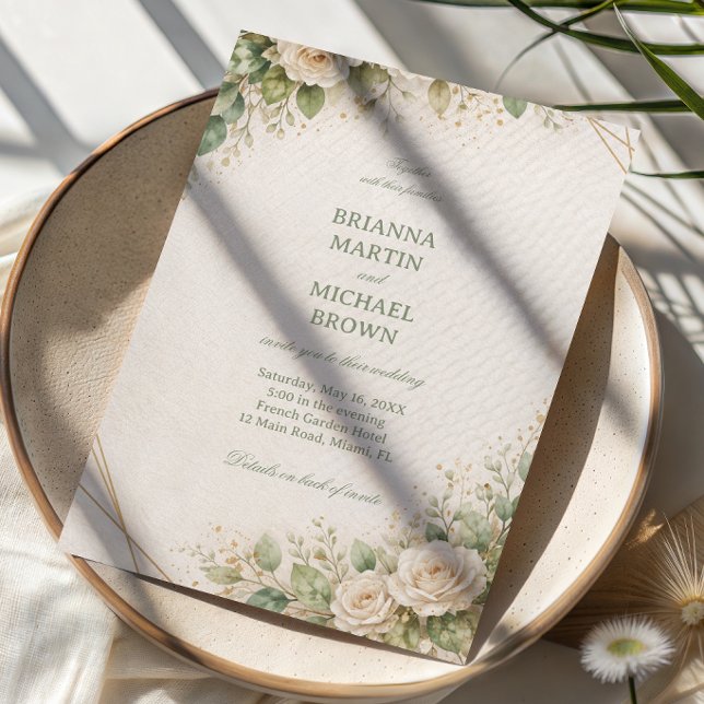 Elegant Neutral Blommig Grönska Inbjudningar (Skapare uppladdad)
