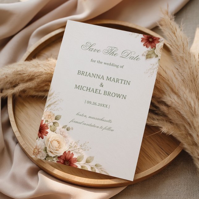 Elegant Neutral Blommig Mjuk Spara Datumet (Skapare uppladdad)