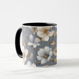 Elegant neutral blomning grå blommönster mugg