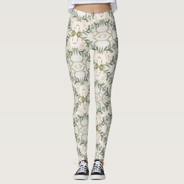 Elegant neutral blomsterdesign leggings (Framsida)
