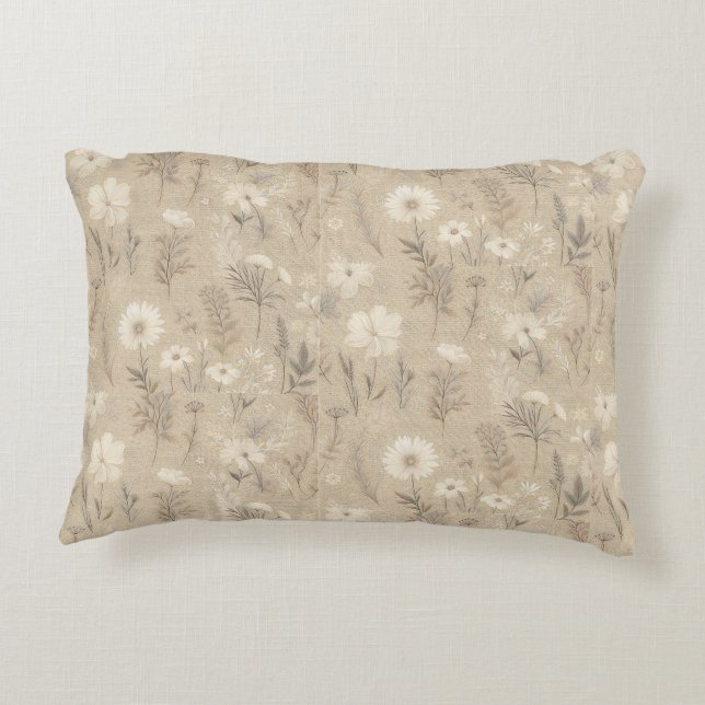Elegant neutral blomstergardin och kuddar (Baksidan)