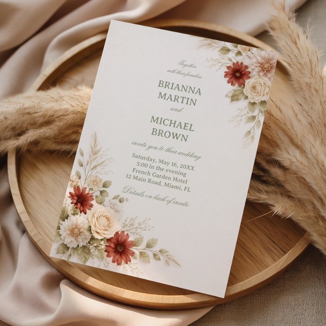 Elegant neutral blomsterrost inbjudningar (Skapare uppladdad)