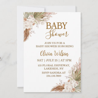 Elegant Neutral Boho Blommig Bebis Shower Inbjudningar