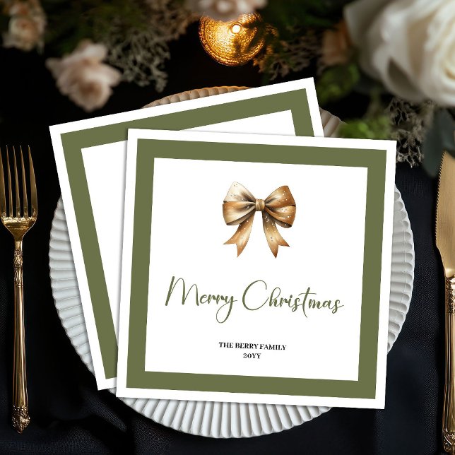 Elegant Neutral Christmas Bow Personalized Napkin Pappersservett (Elegant Neutral Christmas Tree Personalized Napkins)