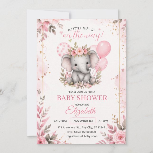 Elegant Neutral Elefant Babyshower-inbjudan Inbjudningar (Framsida)