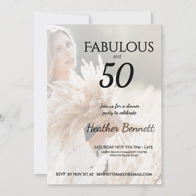 Elegant Neutral Fabulous 50 Photo Birthday Party  Inbjudningar (Framsida)