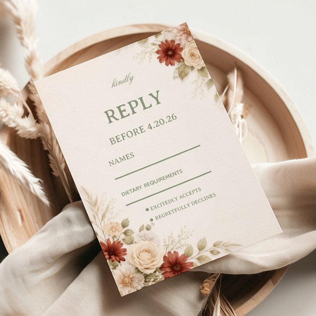 Elegant Neutral Floral Guest OSA Kort (Skapare uppladdad)