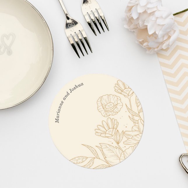 Elegant Neutral Floral Wedding Coaster Underlägg Papper Rund (Skapare uppladdad)
