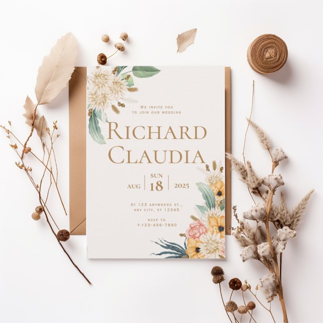 Elegant Neutral Floral Wedding Invitation Inbjudningar (Skapare uppladdad)