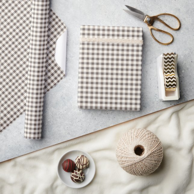 Elegant neutral gingham julpapper (Hantverk)