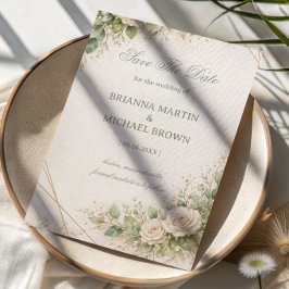 Elegant Neutral Grönska Blommig Spara Datumet
