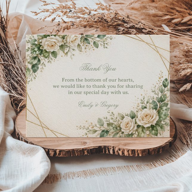 Elegant Neutral Grönska Blommig Tack Kort (Skapare uppladdad)