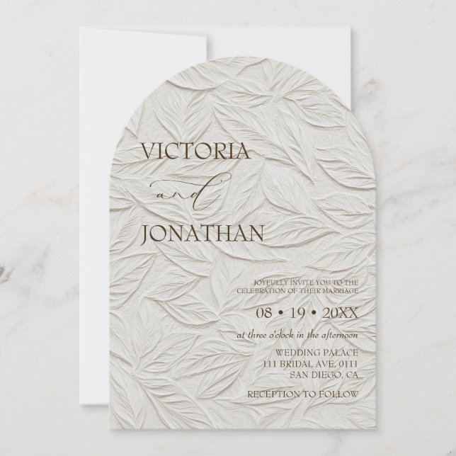 Elegant Neutral Leaves Pattern Wedding  Inbjudningar (Framsida)