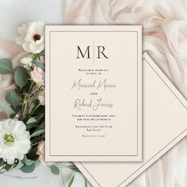 Elegant Neutral linne Monogram Modern Bröllop Inbjudningar