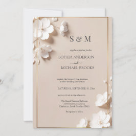Elegant Neutral Magnolia White Floral Wedding Inbjudningar