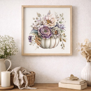 Elegant Neutral Pumpa Blommig Höst Cottage Poster