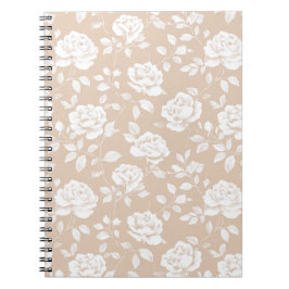 Elegant neutral ros vit blommönster anteckningsbok
