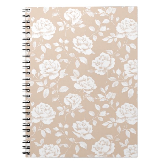 Elegant neutral ros vit blommönster anteckningsbok (Framsidan)
