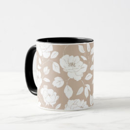 Elegant neutral ros vit blommönster mugg