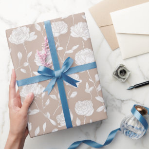 Elegant neutral ros vit blommönster presentpapper