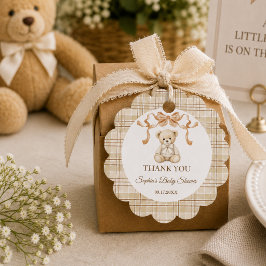 Elegant neutral rutig mönster Baby Shower Tacksar Gåvor Etiketter